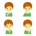 Disease symptoms and signs fever and sore throat dripping nose and stiff neck expressions boy Stock Photography