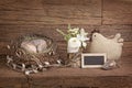 Easter Eggs In Nest And Flowers