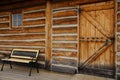 Empty Bench Log Cabin Door window