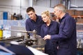 Engineer Teaching Apprentices To Use Tube Bending Machine