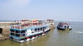 Ferries and boats anchored at Elephanta Island Royalty Free Stock Images