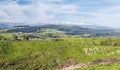 Fields of cantabria in the north spain in the background are the mountains with snow Stock Photo