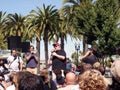 Filmmaker Michael Moore speaks to a crowd