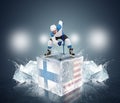 Final gameFinland vs USA. Hockey player on ice cube