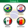 Flags - football Brazil, group A - Brazil, Croatia, Mexico, Cameroon