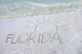 Florida and sun drawn in sand beach vacation