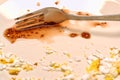 Fork in Empty Dessert Plate with Crumbs and Jam