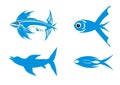 Four blue symbols of fishes