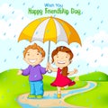 Friend celebrating Friendship Day in rain