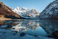 Frozen lake reflection at the Cerro Torre, Fitz Roy, Argentina