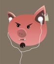 Funny pig cartoon with headphones Royalty Free Stock Images