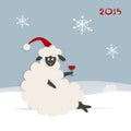 Funny sheep santa, symbol of new year 2015