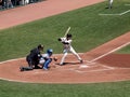 Giants Buster Posey lifts foot in the batters box