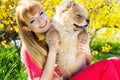 Girl With Her Dog On The Nature