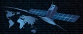 Globla satellite networking comunication with world and binary code behind Stock Photography