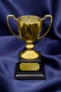 Gold Winners trophy on silk background