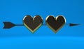 Golden arrow of cupid pierces the heart love and one word Stock Photography