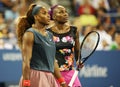 Grand Slam champions Serena Williams and Venus Williams during their first round doubles match at US Open 2013