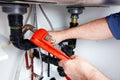 Hands Of Plumber With A Wrench.