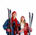 Happy Christmas Couple With Ski.