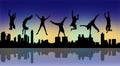 Happy Jumping People With A Ni...