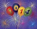 Happy New Year 2014 Balloons Fireworks Illustratio