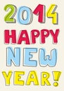 Happy New Year 2014 vector hand drawn colorful wis