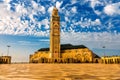 Hassan II Mosque on the beach of Casablanca at sunset, Morocco