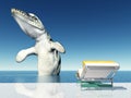 Holiday experience with sea monster computer generated d illustration dakosaurus and deck chair Royalty Free Stock Photo