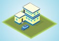 Isometric police office illustration of an with car Stock Photography