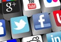 Keyboard with social network app keys close up of a key famous and search engines logo eps file is available Royalty Free Stock Photos