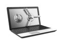 Laptop and combination lock data security concept d image isolated on white Royalty Free Stock Images