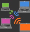 Laptop wireless connection composition four laptops Stock Image