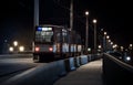 The last tram rides on a winter night