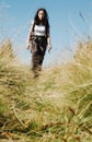 Lonely Trekking Woman In The N...