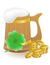 Mag beer clover and coins St. Patrick`s day 