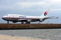 Malaysia Airlines Boeing 747 on the runway.