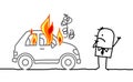 Man watching a burning car