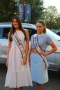Miss Universe 2014 Gabriela Isler from Venezuela and Miss USA 2014 Nia Sanchez from Nevada at the red carpet before US Open 2014