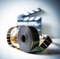 35mm movie reel with out of focus clapper in background