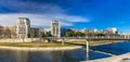 Modern buildings in Montpellier by river Lez - France