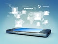Modern media touch screen technology smartphone connecting information to the world concept Royalty Free Stock Photo