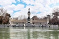 Monument to Alfonso XII and colonnade near pond