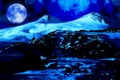 Moon night in Elbrus Mt, point 4500 meters of als