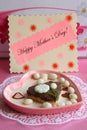 Mothers Day Card - Pink Heart Gift - Stock Photo