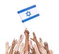 Multi-Ethnic Arms Raised for the Flag of Israel