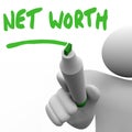 Net Worth Man Writing Words Figure Your Asset Total Value