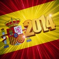 New year 2014 golden figures over shining Spanish flag