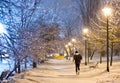 Night Running In The Snowy Park