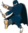 Ninja Masked Warrior Kicking Cartoon